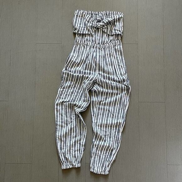 AE Aerie Linen Pinstripe Strapless Jumpsuit - Picture 3 of 5
